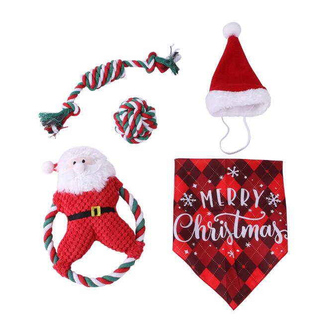 Christmas Dog Set, Toys, Hat, Bandana