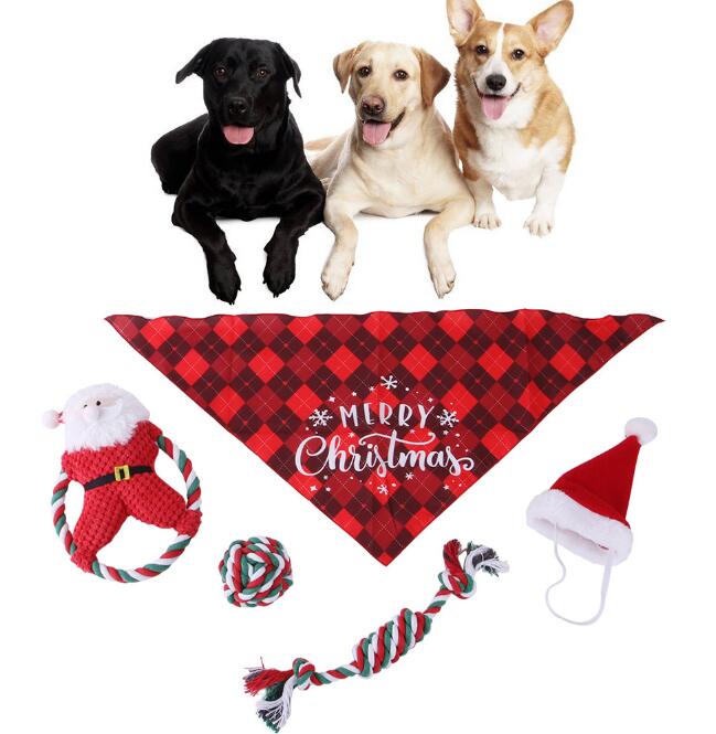 Christmas Dog Set, Toys, Hat, Bandana
