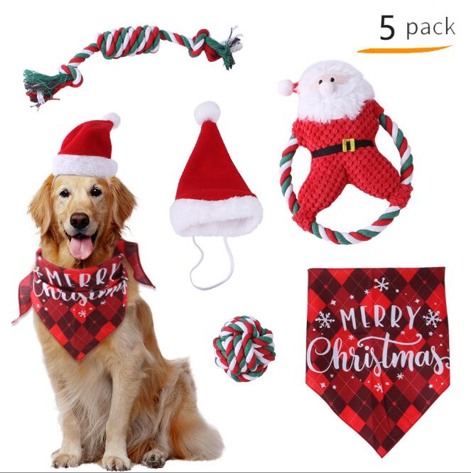 Christmas Dog Set, Toys, Hat, Bandana