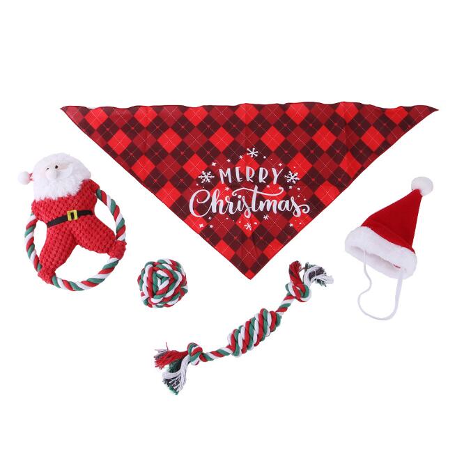 Christmas Dog Set, Toys, Hat, Bandana